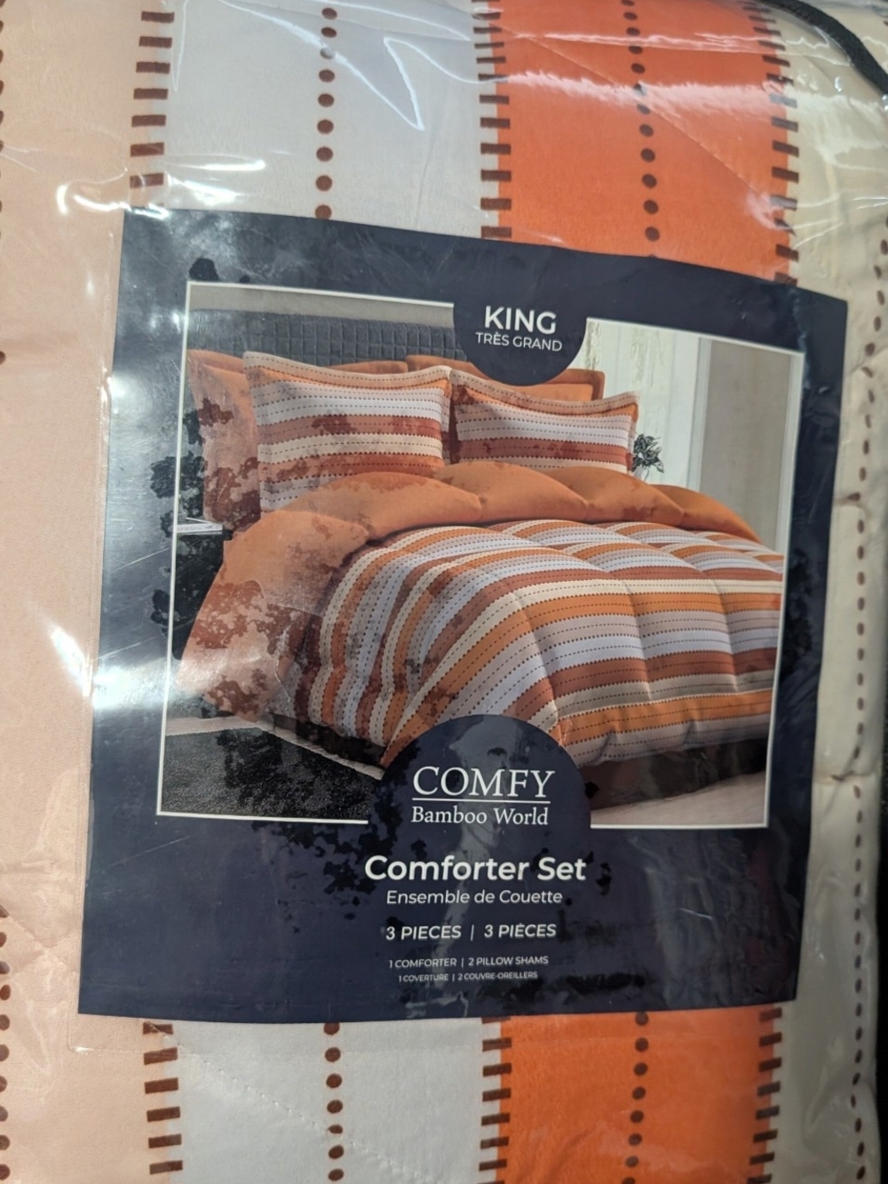Comfy Bamboo Orange Striped King Comforter Set